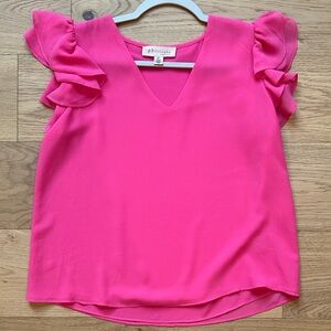 Philosophy Bright Pink V-Neck Ruffle Sleeve Blouse